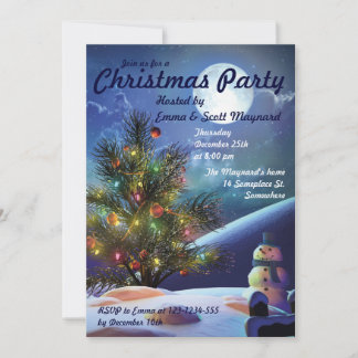 Invitation Les lumières de Noël décoré la nuit de la lune d'a