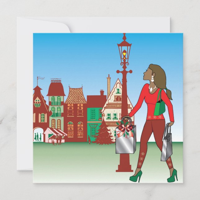 Invitation Les magasins de Noël des femmes avec des sacs habi (Devant)