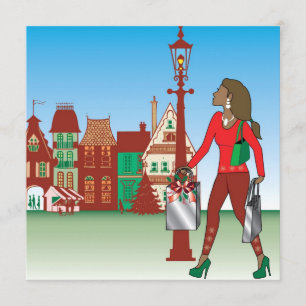 Invitation Les magasins de Noël des femmes avec des sacs habi