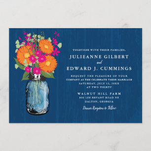 Invitation Les marguerites de Gerber orange et rose Mason Jar