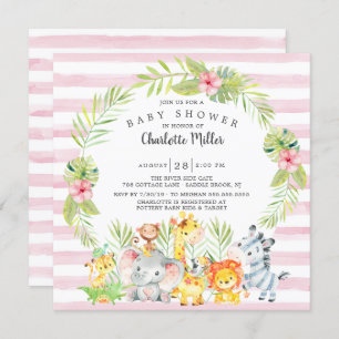Invitation Les mignonnes filles Jungle Animaux Baby shower