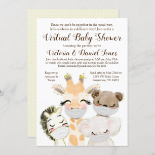 Invitation Les mignons animaux avec des masques roulent à tra