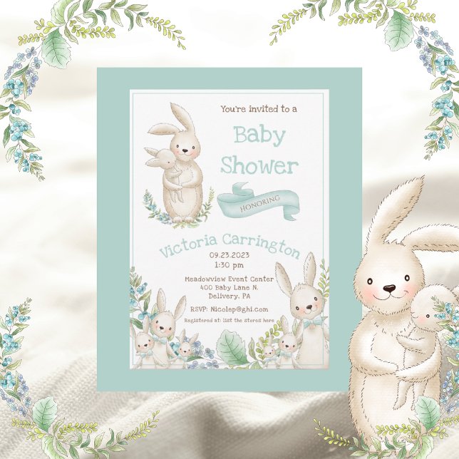 Invitation Les mignons animaux Baby shower vert (Créateur téléchargé)