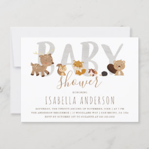 Invitation Les mignons animaux en bois   Baby shower non sexi