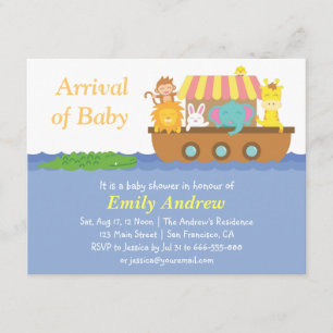 Invitation Les mignons animaux, le Baby shower d'arche de Noa