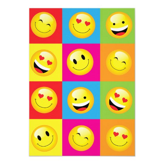 Invitation Les Mignons Enfants Du Parti Emoji Happy Face Emot Zazzle Fr