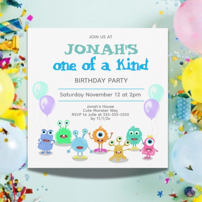Invitation Les Mignons Monstres Un Des Petits Anniversaires I (Cute Little Monsters Photo Birthday Party Invitation)