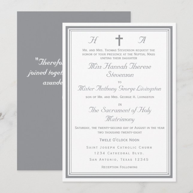 Invitation Les Noces d'Argent Catholiques Raffinées (Devant / Derrière)
