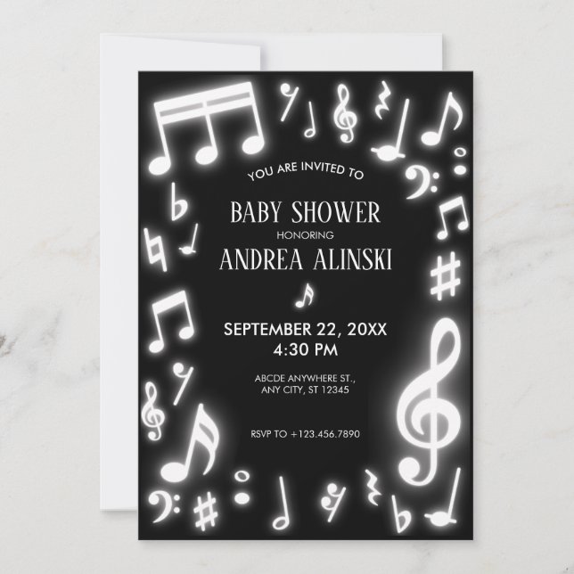 Invitation Les notes de musique brillent dans le Baby shower  (Devant)