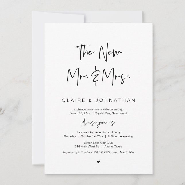 Invitation Les nouveaux Monsieur et Madame, Black, Mariage en (Devant)