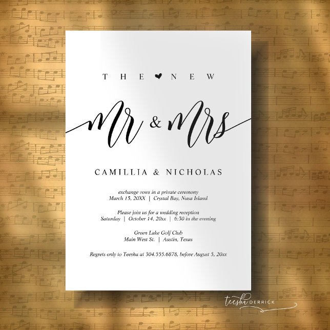 Invitation Les nouveaux Monsieur et Madame, Fête de Mariage I (The New Mr and Mrs, Wedding Elopement Dinner and Party Invitation Card, Digital or printed version. )