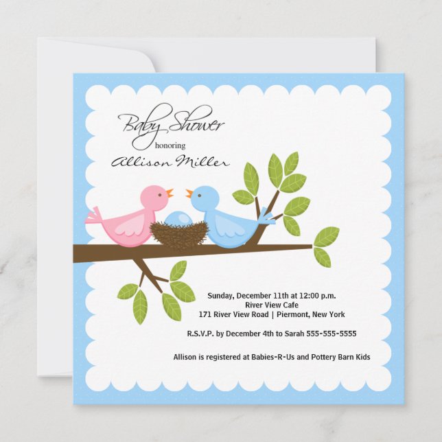 Invitation Les oiseaux de maman et papa avec le Baby shower d (Devant)