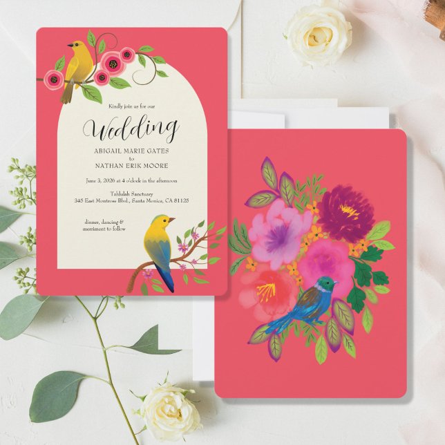 Invitation Les oiseaux en fleurs Mariage (Créateur téléchargé)