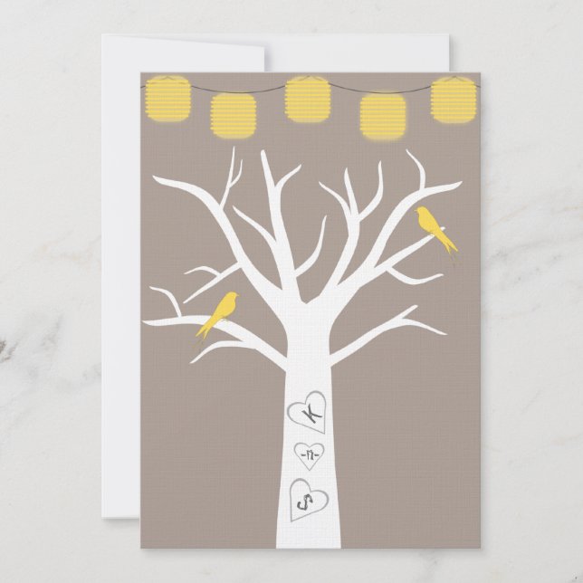 Invitation Les oiseaux jaunes dans un Mariage de lanternes d' (Devant)