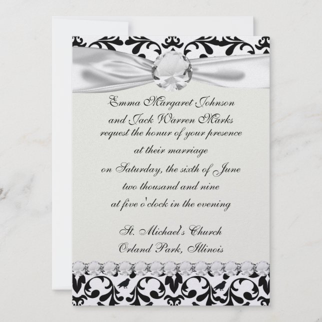 Invitation les oiseaux noirs et blancs ont un patron de damas (Devant)