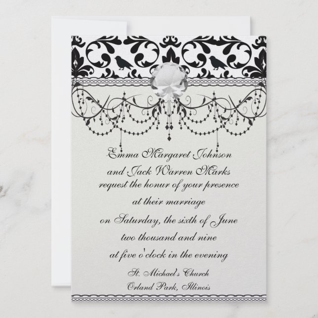 Invitation les oiseaux noirs et blancs ont un patron de damas (Devant)