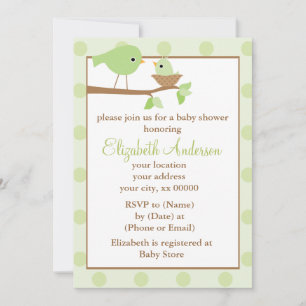 Invitation Les oiseaux verts dans un Baby shower de nids