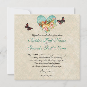 Invitation Les papillons Vintages Roses à papillons grondent