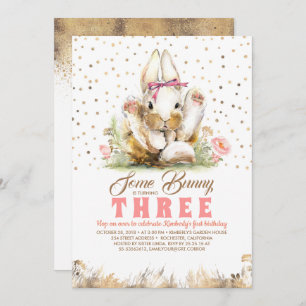 Invitation Les Parties scintillant de Bunny Gold Pink Floral