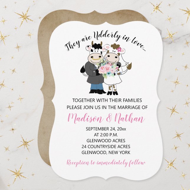 Invitation Les personnes âgées dans Love Cow Couple Marié et  (Udderly In Love Cow Bull Cute Couples Wedding Invitation)