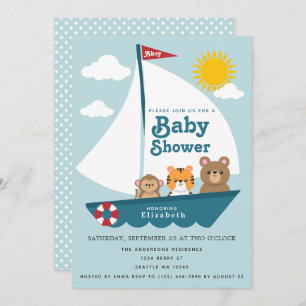 Invitation Les petits animaux en Baby shower de bateau Invita