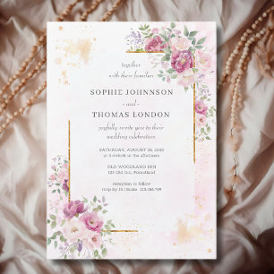 Invitation Les pivoines avec mariage à cadre or