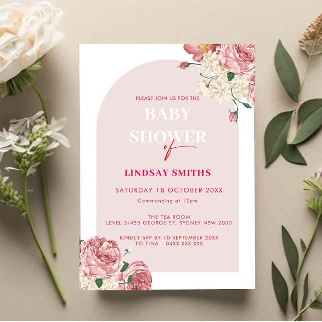 Invitation Les pivoines florales et le Baby shower Rose (Créateur téléchargé)