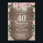 Invitation Les pivoines roses florales russes surprennent le<br><div class="desc">Les tourterelles roses florales russes surprennent l'invitation des femmes à l'occasion du 40e anniversaire. Fleur florale aquarelle. Fleurs de roses et de pivoines élégantes. Anniversaire adulte. Arrière - plan en bois rustique. Country Vintage Retro. 13e 15e 16e 18e 20e 21e 30e 40e 50e 60e 70e 80e 90e 100e, n'importe quel...</div>
