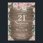Invitation Les pivoines roses florales russes surprennent le<br><div class="desc">Les tourterelles roses florales russes surprennent 21e anniversaire Invitation pour femmes. Fleur florale aquarelle. Fleurs de roses et de pivoines élégantes. Anniversaire adulte. Arrière - plan en bois rustique. Country Vintage Retro. 13e 15e 16e 18e 20e 21e 30e 40e 50e 60e 70e 80e 90e 100e, n'importe quel âge.Pour plus de...</div>