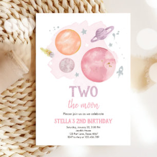 Invitation Les Planètes spatiales Deux La Lune Fille Annivers