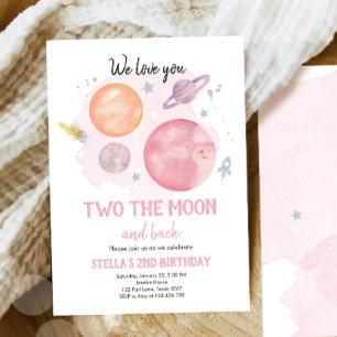 Invitation Les Planètes spatiales Deux La Lune Fille Annivers