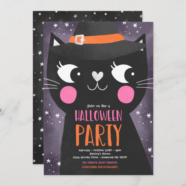 Invitation Les plus jeunes sorcières de la fête d'Halloween É (Devant / Derrière)