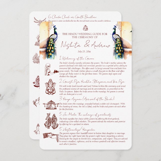 Invitation Les rituels du mariage hindou paon palais de Jaipu (Devant / Derrière)