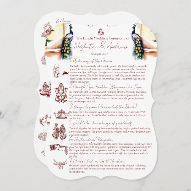 Invitation Les rituels du mariage hindou paon palais de Jaipu (Devant / Derrière)