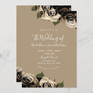 Invitation Les Roses floraux de Glam or Élégants Tan Mariage