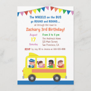 Invitation Les roues de l'autobus scolaire pour l'anniversair