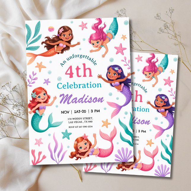 Invitation Les Sirènes Anniversaire Sous la Mer (Under the Sea Mermaids Birthday Invitation
)