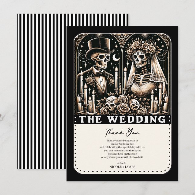 Invitation LES SQUELETTES DU TAROT DU MARIAGE Mariée & Mari (Devant / Derrière)