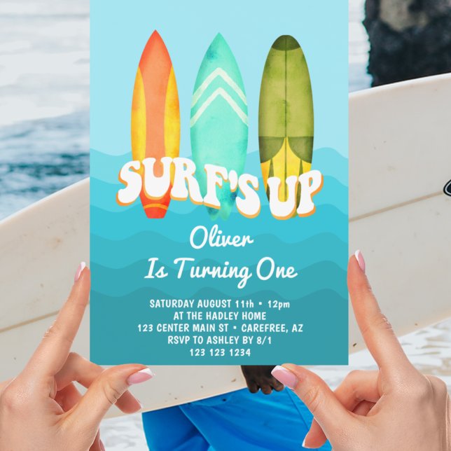 Invitation Les Surfs Up Surfboard Kids 1er Anniversaire (Créateur téléchargé)