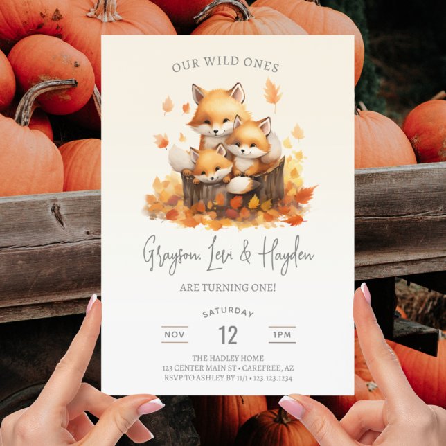 Invitation Les triplés Wild Ones fêtent leur 1er anniversaire (Créateur téléchargé)