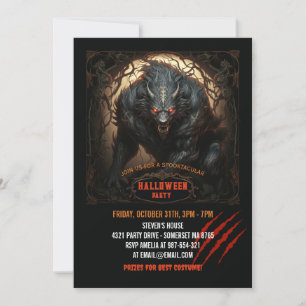 Invitation Les yeux de loup-garou sur le feu Halloween gothiq