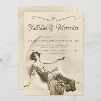 Invitation Lesbienne À La Lune Mariage Vintage