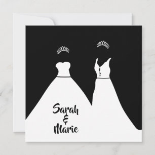 Invitation Lesbienne mariage noir et blanc romantique