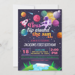 Invitation L'espace d'abord voyage autour du monde (fille)