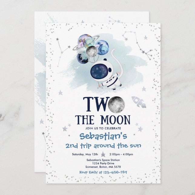 Invitation L'espace extra-atmosphérique 2ème anniversaire de  (Devant / Derrière)