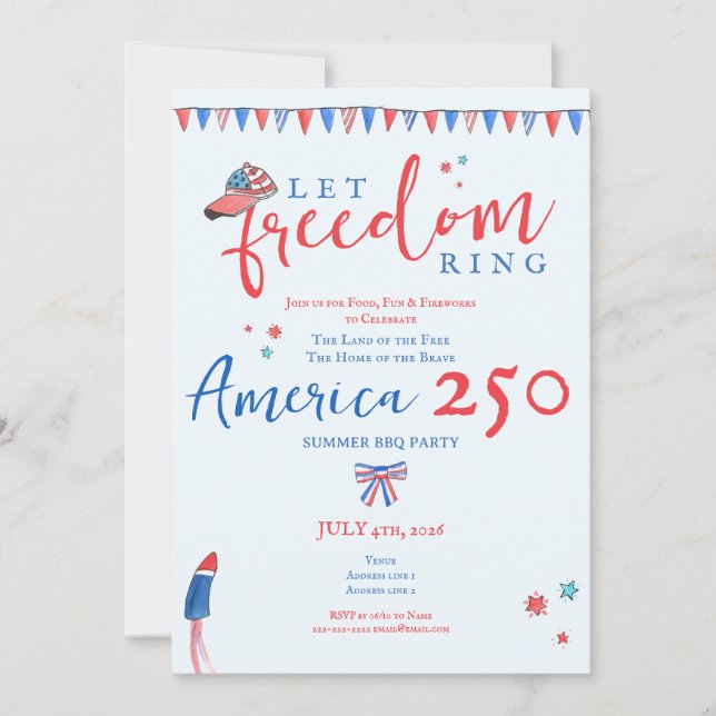 Invitation Let Freedom Ring 4th of July America 250 Patriotic (Devant)