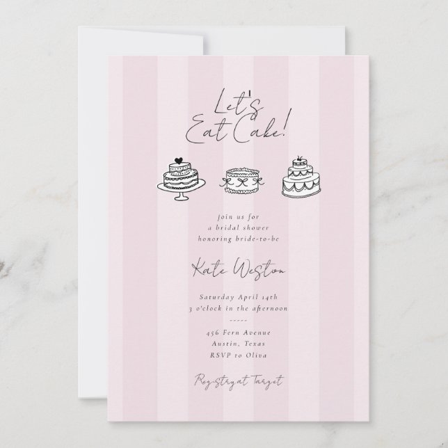 Invitation Let’s Eat Cake Pink Bridal Shower Coquette Design (Devant)