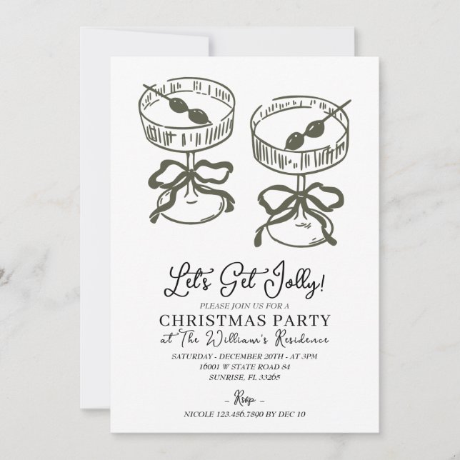 Invitation Let’s Get Jolly Christmas Party Olive Martini  (Devant)