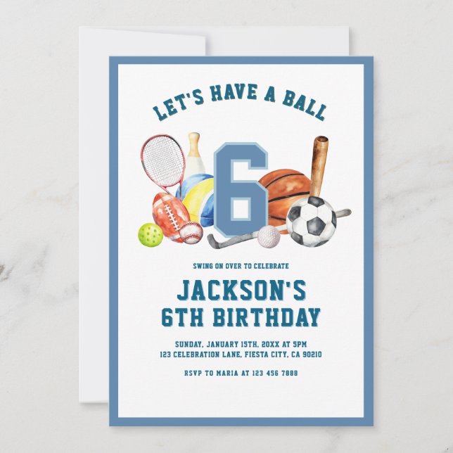Invitation Let’s Have a Ball Birthday | Boy Sports Party  (Devant)