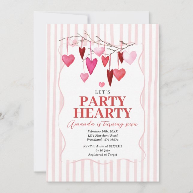 Invitation Let’s Party Hearty Pink Hearts Birthday (Devant)